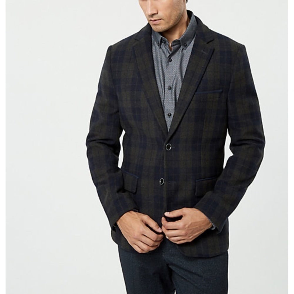 CHECK PRINT NAVY & GREY BLAZER - 38